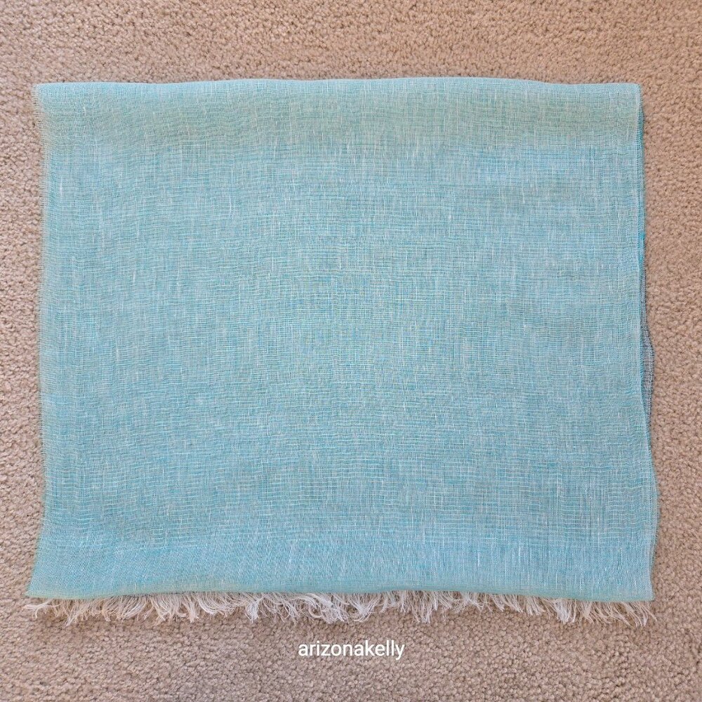 NWOT Linen Scarf Gradient Blue Ombre - Picture 13 of 14